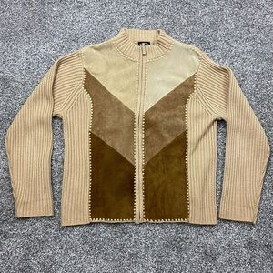 Vintage Studio jacket womens L leather‎ Western Cowgirl ribbed boho patchwork